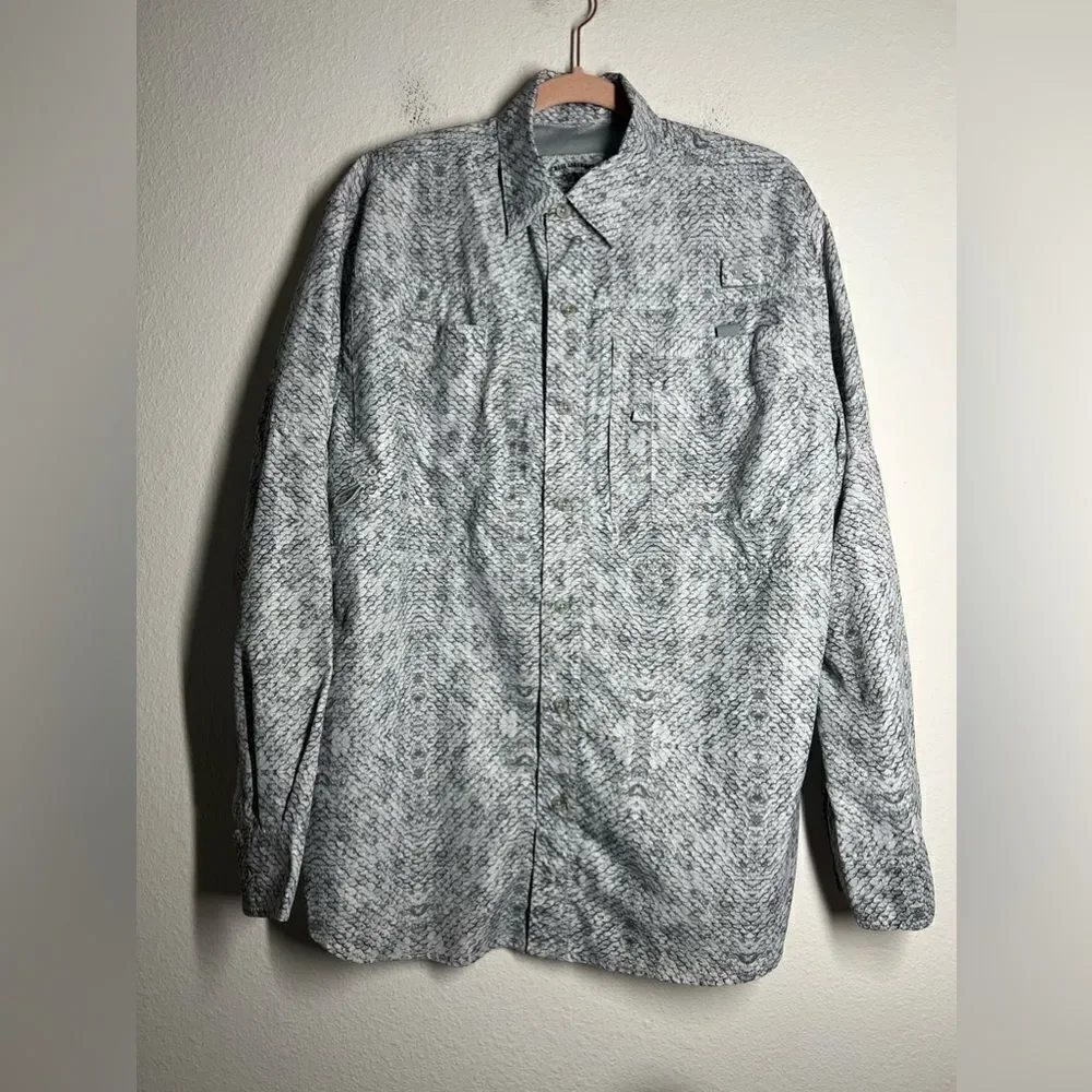Reel Legends Shirt Mens Saltwater Gray White Button Up Long Sleeve Fishing Sz M